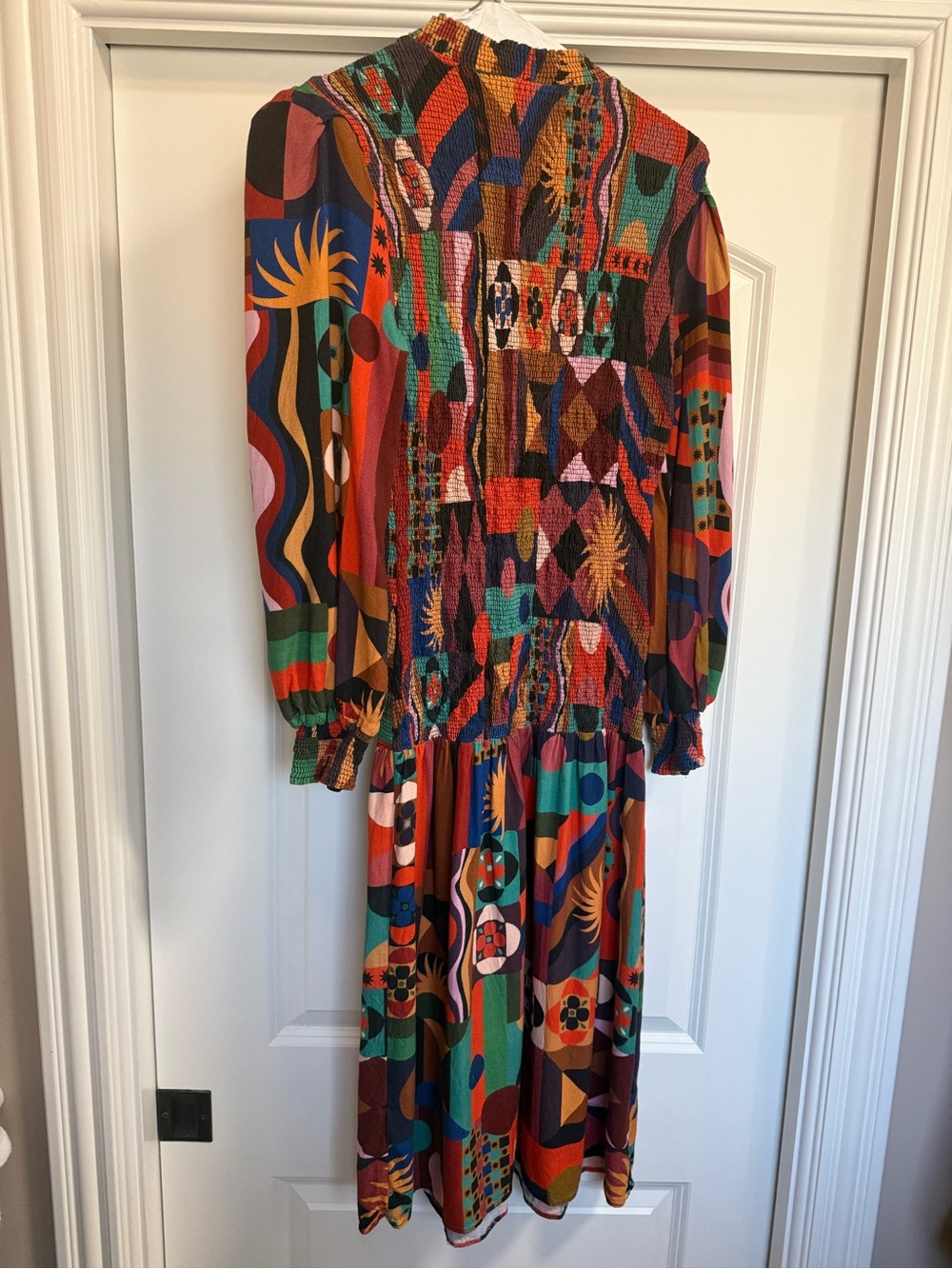 FARM RIO Multicolor Tropical Shapes Lenzing Ecovera Viscose Midi Dress Small
